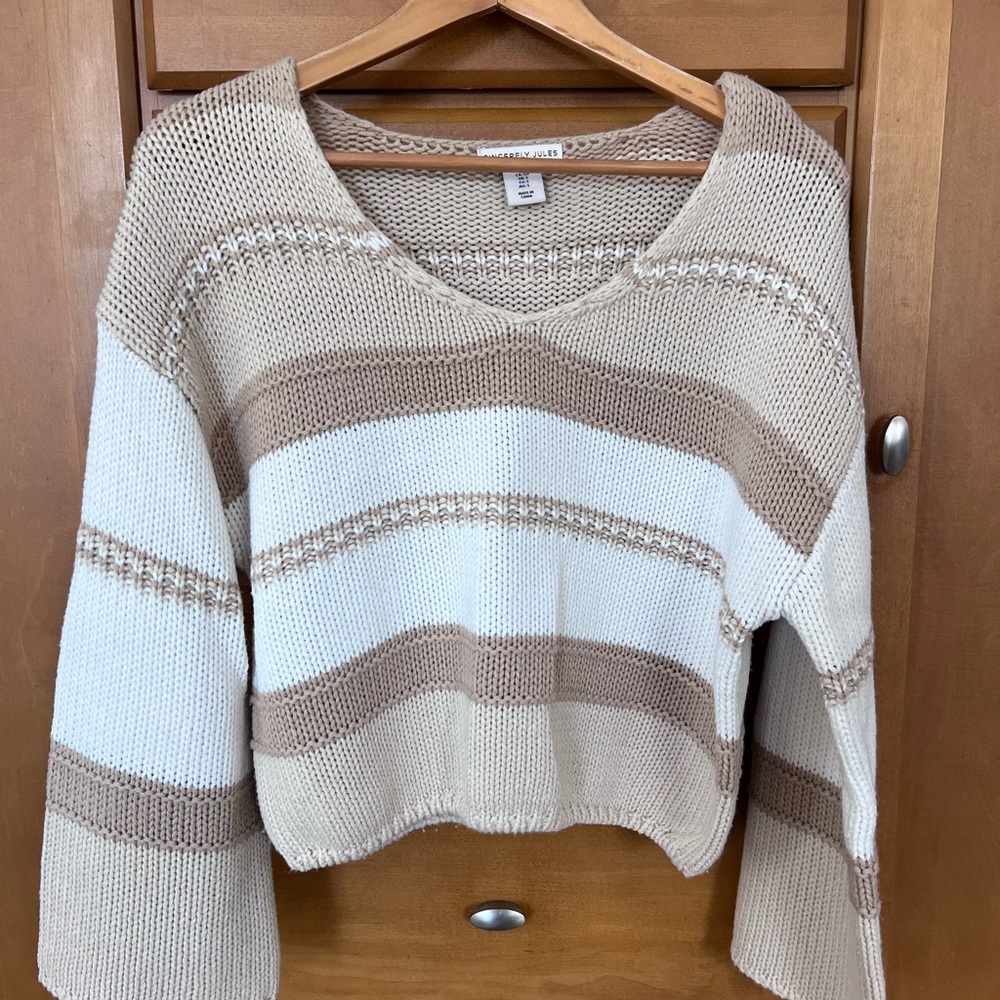 Striped Beige and White Sweater